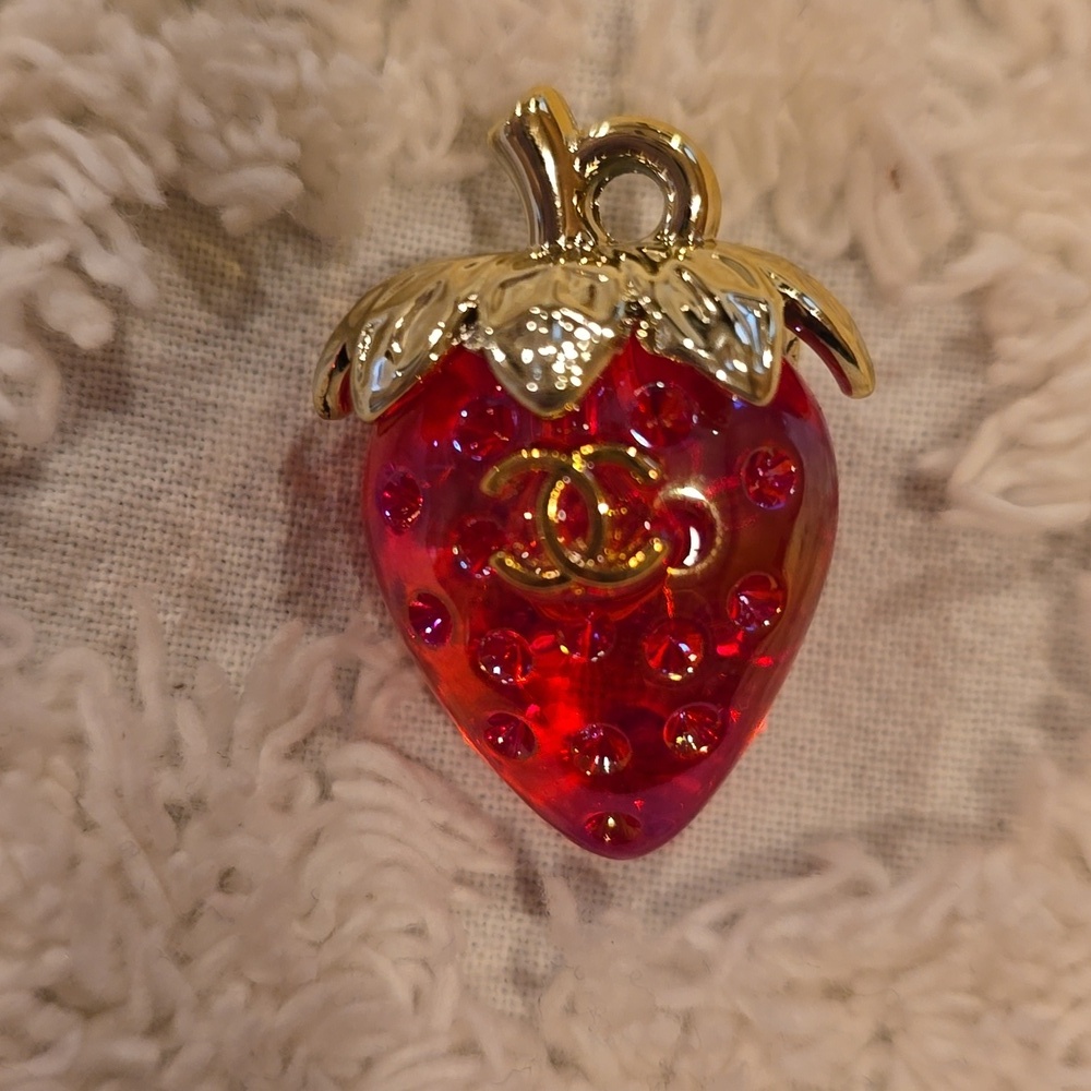 Stamped Red Strawberry Charm Pendant.